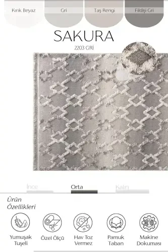 Sakura 2203 Grey Hav Non-Shedding Ethnic Patterned Modern Woven Boucle Living Room Rug-Grey 3 - 1