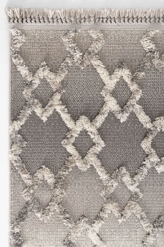 Sakura 2203 Gri Hav Toz Vermez Etnik Desenli Modern Dokuma Bukleli Salon Halısı - Gri 3 - 2