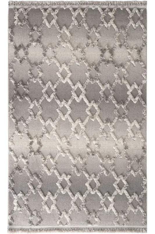 Sakura 2203 Gri Hav Toz Vermez Etnik Desenli Modern Dokuma Bukleli Salon Halısı - Gri 3 - 4
