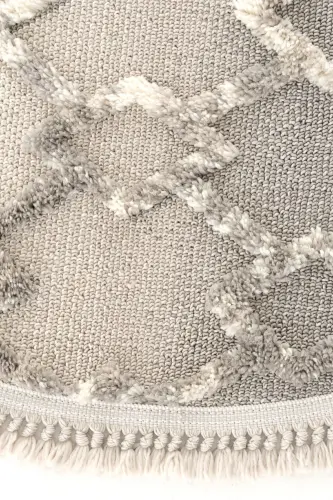 Sakura 2203 Gri Hav Toz Vermez Etnik Desenli Modern Dokuma Yuvarlak Salon Halısı - Gri 11 - 3