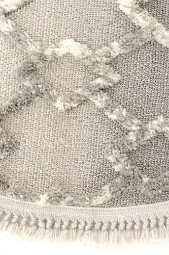 Sakura 2203 Серая Безворсовая Этническая Круглая Современная Тканая Ковровая Дорожка для Гостиной - Серая 11 - 3