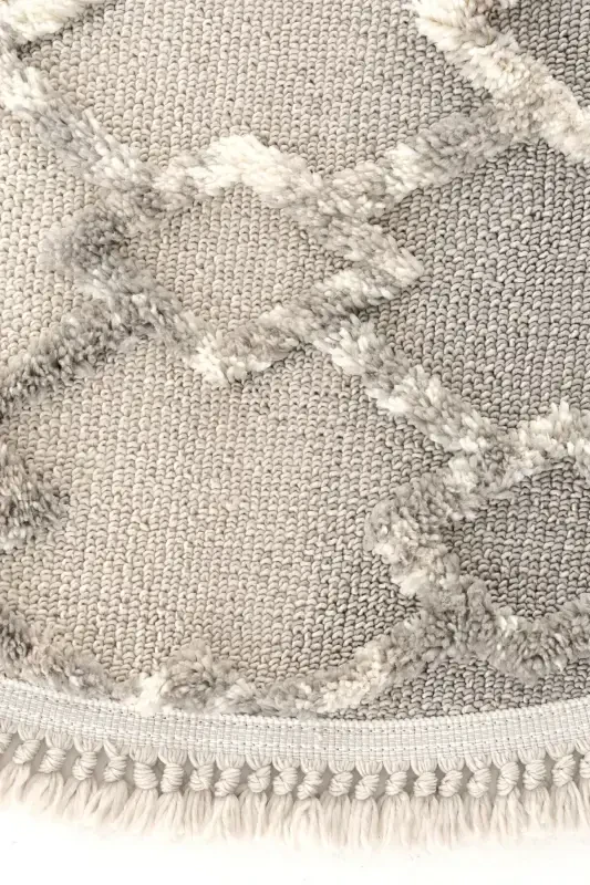 Sakura 2203 Серая Безворсовая Этническая Круглая Современная Тканая Ковровая Дорожка для Гостиной - Серая 11 - 3