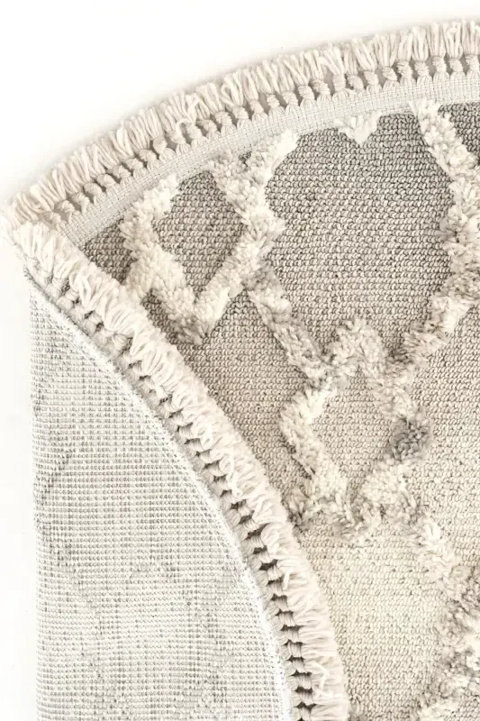 Sakura 2203 Серая Безворсовая Этническая Круглая Современная Тканая Ковровая Дорожка для Гостиной - Серая 11 - 4