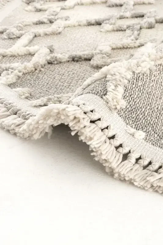 Sakura 2203 Серая Безворсовая Этническая Круглая Современная Тканая Ковровая Дорожка для Гостиной - Серая 11 - 5