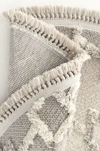 Sakura 2203 Серая Безворсовая Этническая Круглая Современная Тканая Ковровая Дорожка для Гостиной - Серая 11 - 7