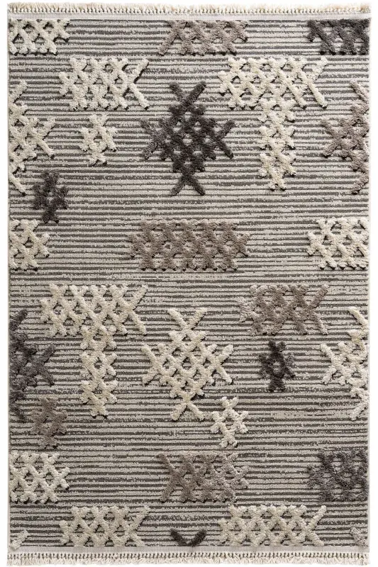 Sakura 2205 Grey Hav Dust-Free Ethnic Patterned Modern Woven Boucle Living Room Carpet - Grey 7 - 13