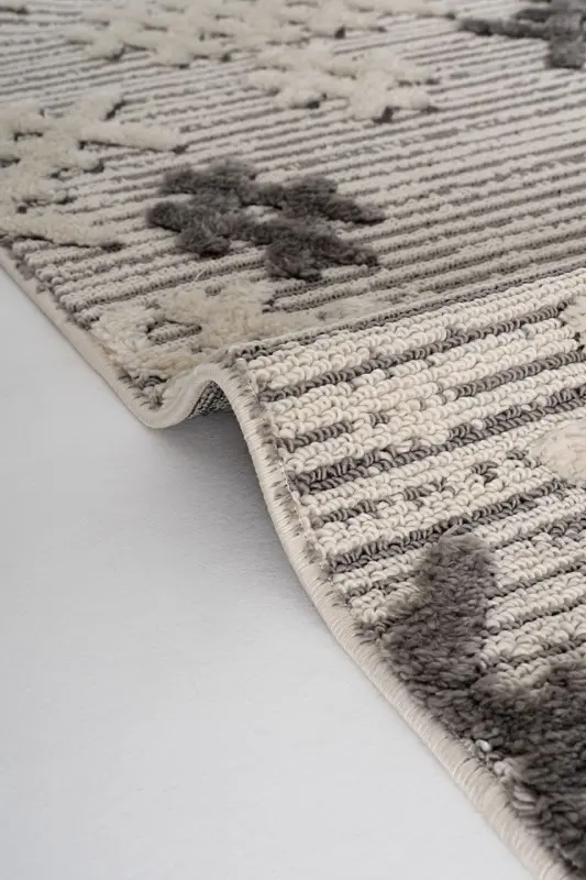 Sakura 2205 Gri Hav Toz Vermez Etnik Desenli Modern Dokuma Bukleli Salon Halısı - Gri 7 - 11
