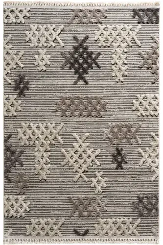 Sakura 2205 Серый Безворсовый Этнический Узор Современный Тканый Буклированный Ковер для Гостиной-Серый 7 - 6