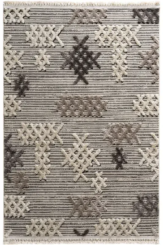 Sakura 2205 Серый Безворсовый Этнический Узор Современный Тканый Буклированный Ковер для Гостиной-Серый 7 - 6
