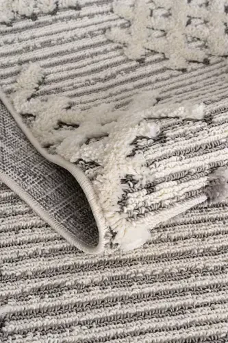 Sakura 2205 Серый Безворсовый Этнический Узор Современный Тканый Буклированный Ковер для Гостиной-Серый 7 - 7