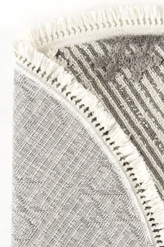 Sakura 2205 Серый Безворсовый Этнический Узор Современный Тканый Круглый Ковер для Гостиной - Серый 13 - 1