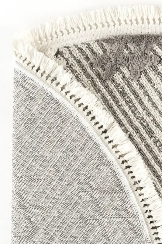 Sakura 2205 Серый Безворсовый Этнический Узор Современный Тканый Круглый Ковер для Гостиной - Серый 13 - 1