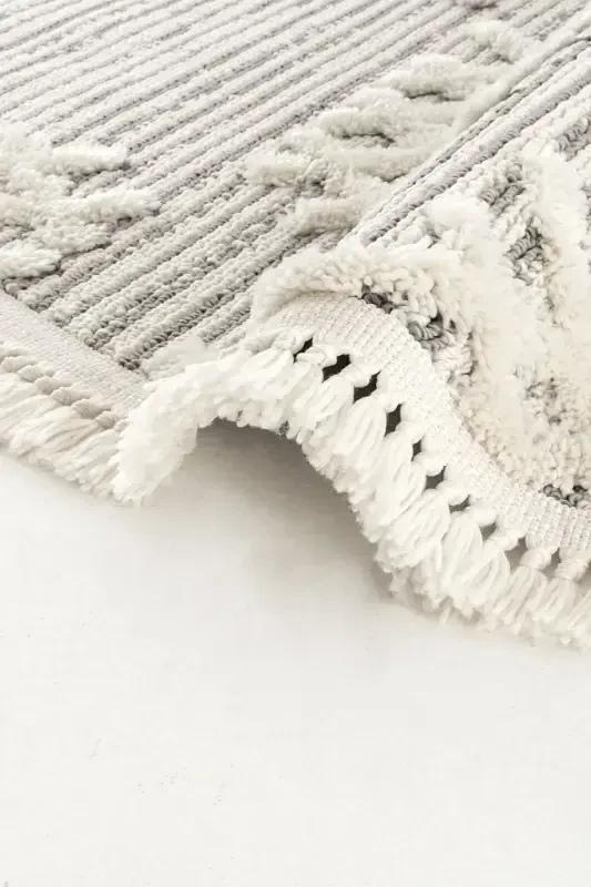 Sakura 2205 Серый Безворсовый Этнический Узор Современный Тканый Круглый Ковер для Гостиной - Серый 13 - 2