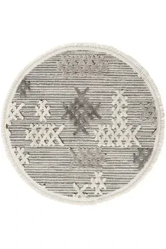 Sakura 2205 Серый Безворсовый Этнический Узор Современный Тканый Круглый Ковер для Гостиной - Серый 13 - 3