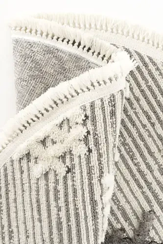 Sakura 2205 Серый Безворсовый Этнический Узор Современный Тканый Круглый Ковер для Гостиной - Серый 13 - 7