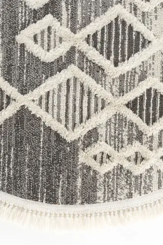 Sakura 2206 Grey Non-Shedding Ethnic Patterned Modern Woven Round Living Room Rug-Grey 14 