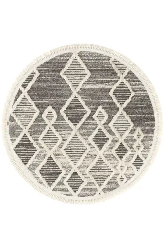 Sakura 2206 Grey Non-Shedding Ethnic Patterned Modern Woven Round Living Room Rug-Grey 14 - 6