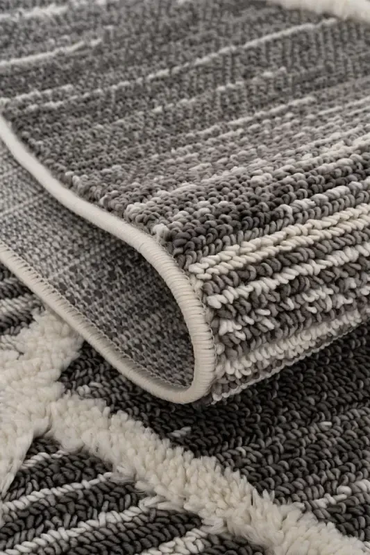 Sakura 2206 Гри Hav Toz Vermez Etnik Desenli Modern Dokuma Bukleli Salon Halısı-Gri 9 - 1