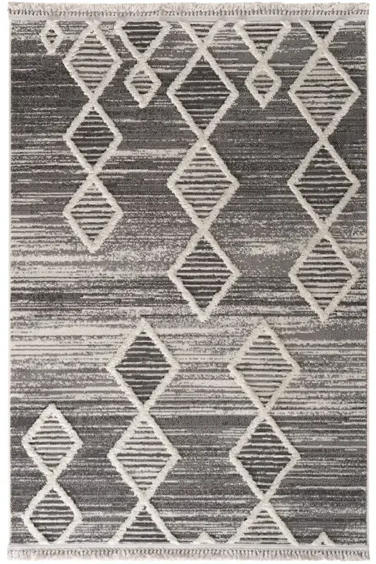 Sakura 2206 Гри Hav Toz Vermez Etnik Desenli Modern Dokuma Bukleli Salon Halısı-Gri 9 - 2