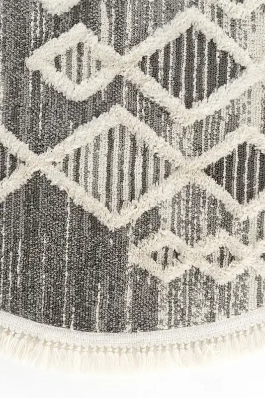 Sakura 2206 Гри Hav Тоз Vermez Этник Desenli Modern Dokuma Yuvarlak Salon Halısı-Gri 14 - COOL HALI