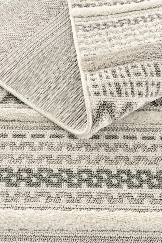 Sakura 2207 Gray Non-shedding Ethnic Patterned Modern Woven Boucle Living Room Rug-Gray 15 - 7