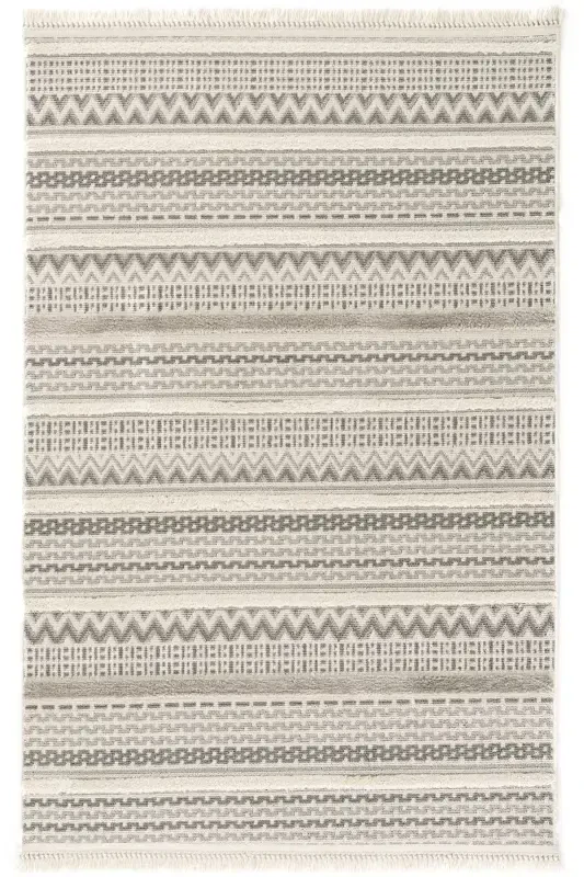 Sakura 2207 Gri Hav Toz Vermez Etnik Desenli Modern Dokuma Bukleli Salon Halısı-Gri 15 - COOL HALI