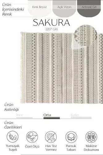 Sakura 2207 Gri Hav Toz Vermez Etnik Desenli Modern Dokuma Bukleli Salon Halısı-Gri 15 - COOL HALI (1)