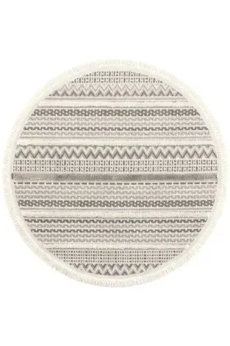 Sakura 2207 Гри Hav Toz Vermez Etnik Desenli Modern Dokuma Yuvarlak Salon Halısı-Gri 16 - 1