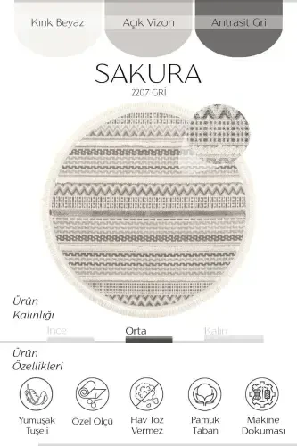 Sakura 2207 Гри Hav Toz Vermez Etnik Desenli Modern Dokuma Yuvarlak Salon Halısı-Gri 16 - COOL HALI (1)