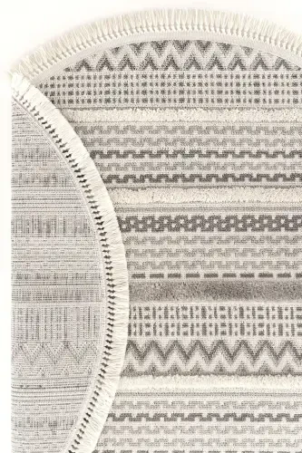 Sakura 2207 Гри Hav Toz Vermez Etnik Desenli Modern Dokuma Yuvarlak Salon Halısı-Gri 16 - 4