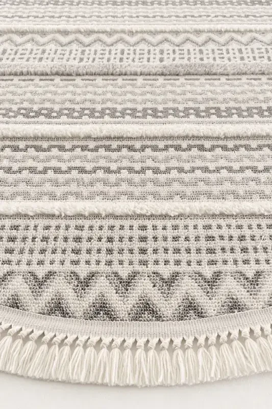 Sakura 2207 Гри Hav Toz Vermez Etnik Desenli Modern Dokuma Yuvarlak Salon Halısı-Gri 16 - 5