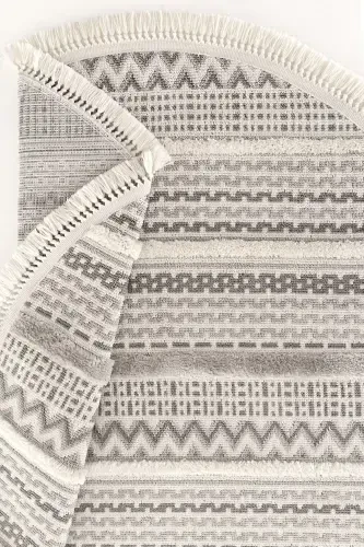 Sakura 2207 Гри Hav Toz Vermez Etnik Desenli Modern Dokuma Yuvarlak Salon Halısı-Gri 16 - 6