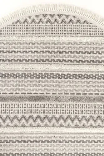 Sakura 2207 Kulrang Tuk Qoldirmaydigan Etnik Naqshli Zamonaviy To'qilgan Dumaloq Salon Gilami - Kulrang 16 - 3