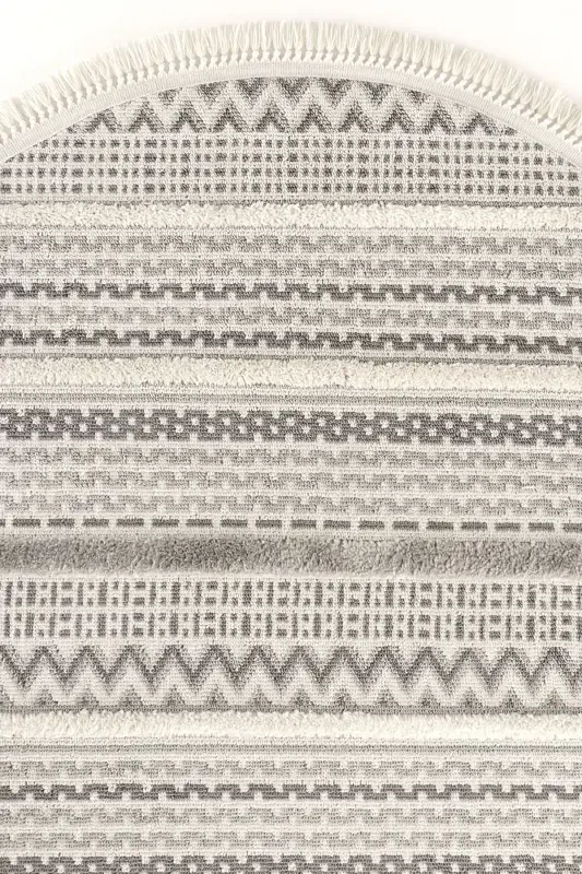 Sakura 2207 Kulrang Tuk Qoldirmaydigan Etnik Naqshli Zamonaviy To'qilgan Dumaloq Salon Gilami - Kulrang 16 - 3