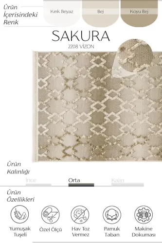 Sakura 2208 Mink Hav Non-Shedding Ethnic Patterned Modern Woven Boucle Living Room Rug-Mink - 2