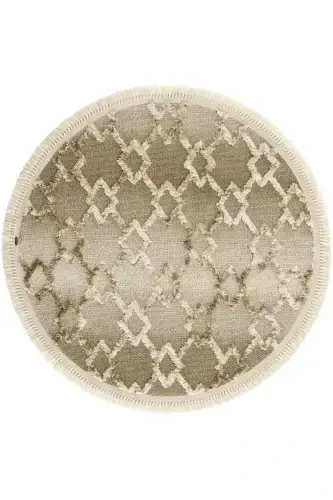 Sakura 2208 Mink Non-Dusting Ethnic Patterned Modern Woven Round Living Room Carpet-Mink 1 - 1