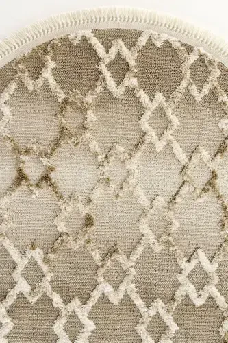 Sakura 2208 Mink Non-Dusting Ethnic Patterned Modern Woven Round Living Room Carpet-Mink 1 - 3