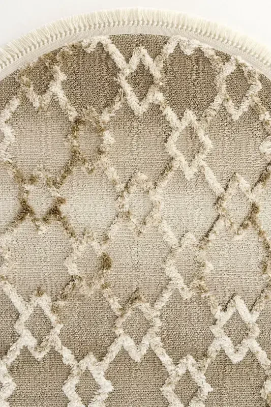 Sakura 2208 Mink Non-Dusting Ethnic Patterned Modern Woven Round Living Room Carpet-Mink 1 - 3