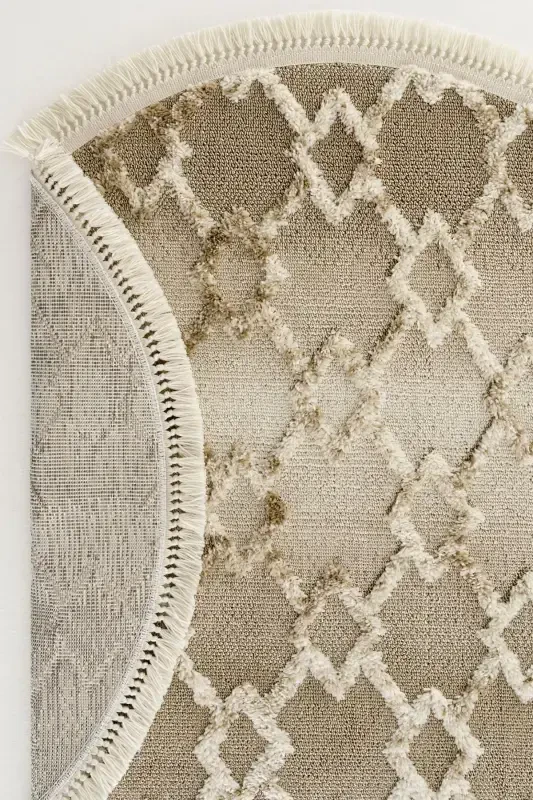 Sakura 2208 Mink Non-Dusting Ethnic Patterned Modern Woven Round Living Room Carpet-Mink 1 - 4