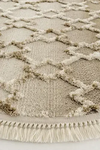 Sakura 2208 Mink Non-Dusting Ethnic Patterned Modern Woven Round Living Room Carpet-Mink 1 - 5