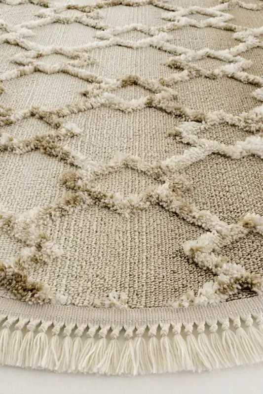 Sakura 2208 Mink Non-Dusting Ethnic Patterned Modern Woven Round Living Room Carpet-Mink 1 - 5