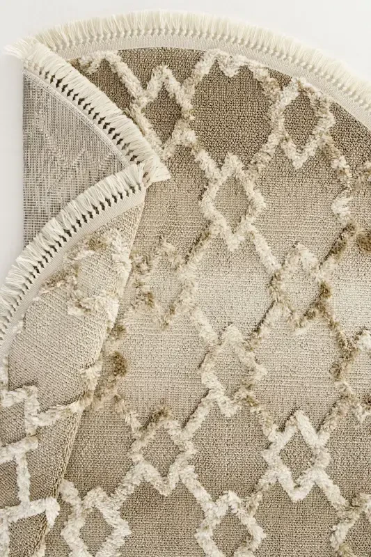 Sakura 2208 Mink Non-Dusting Ethnic Patterned Modern Woven Round Living Room Carpet-Mink 1 - 6