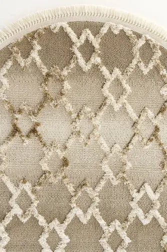 Sakura 2208 Mink Non-Dusting Ethnic Patterned Modern Woven Round Living Room Carpet-Mink 1 - 3