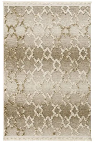 Sakura 2208 Vizon Hav Toz Vermez Etnik Desenli Modern Dokuma Bukleli Salon Halısı - Vizon - 1