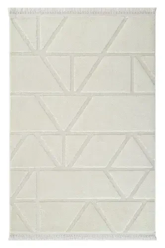 Sakura 2211 Cream Hav Toz Vermez Etnik Desenli Modern Dokuma Bukleli Salon Halısı Sss-Krem 6 - 1