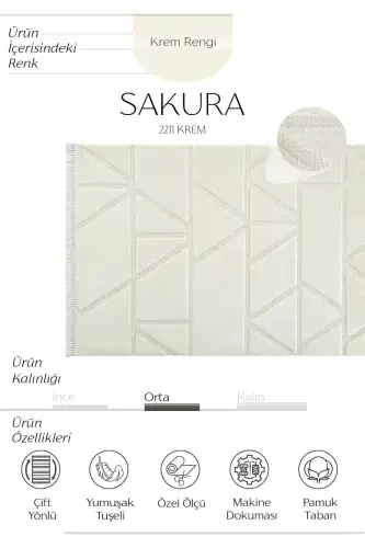 Sakura 2211 Krem Hav Toz Vermez Etnik Desenli Modern Dokuma Bukleli Salon Halısı Sss-Krem 6 - 2
