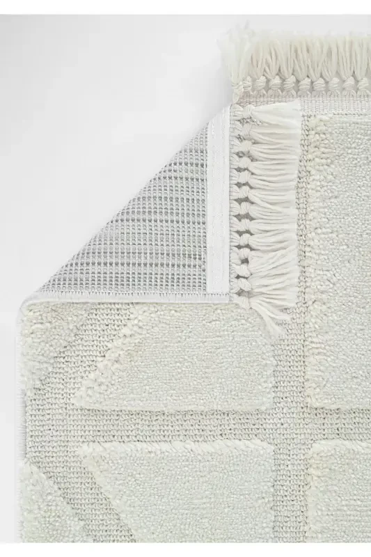 Sakura 2211 Krem Hav Toz Vermez Etnik Desenli Modern Dokuma Bukleli Salon Halısı Sss-Krem 6 - 4