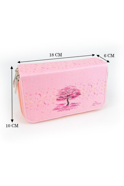 Sakura Themed Three-Compartment Vegan Leather Pencil Case - 5