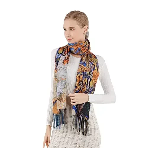 Шаль XINYUN для женщин, модная шаль с художественной печатью, мягкая кашемировая теплая большая накидка с кисточками в подарок. - 5