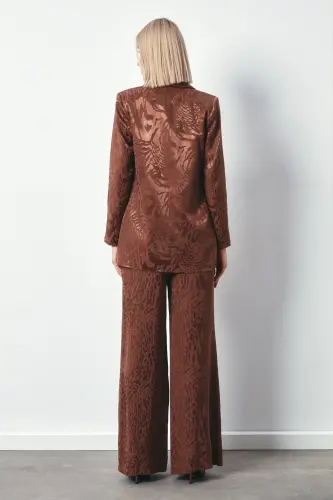 Şal Yaka Desenli Ceket - Kahve-KAHVE - 4